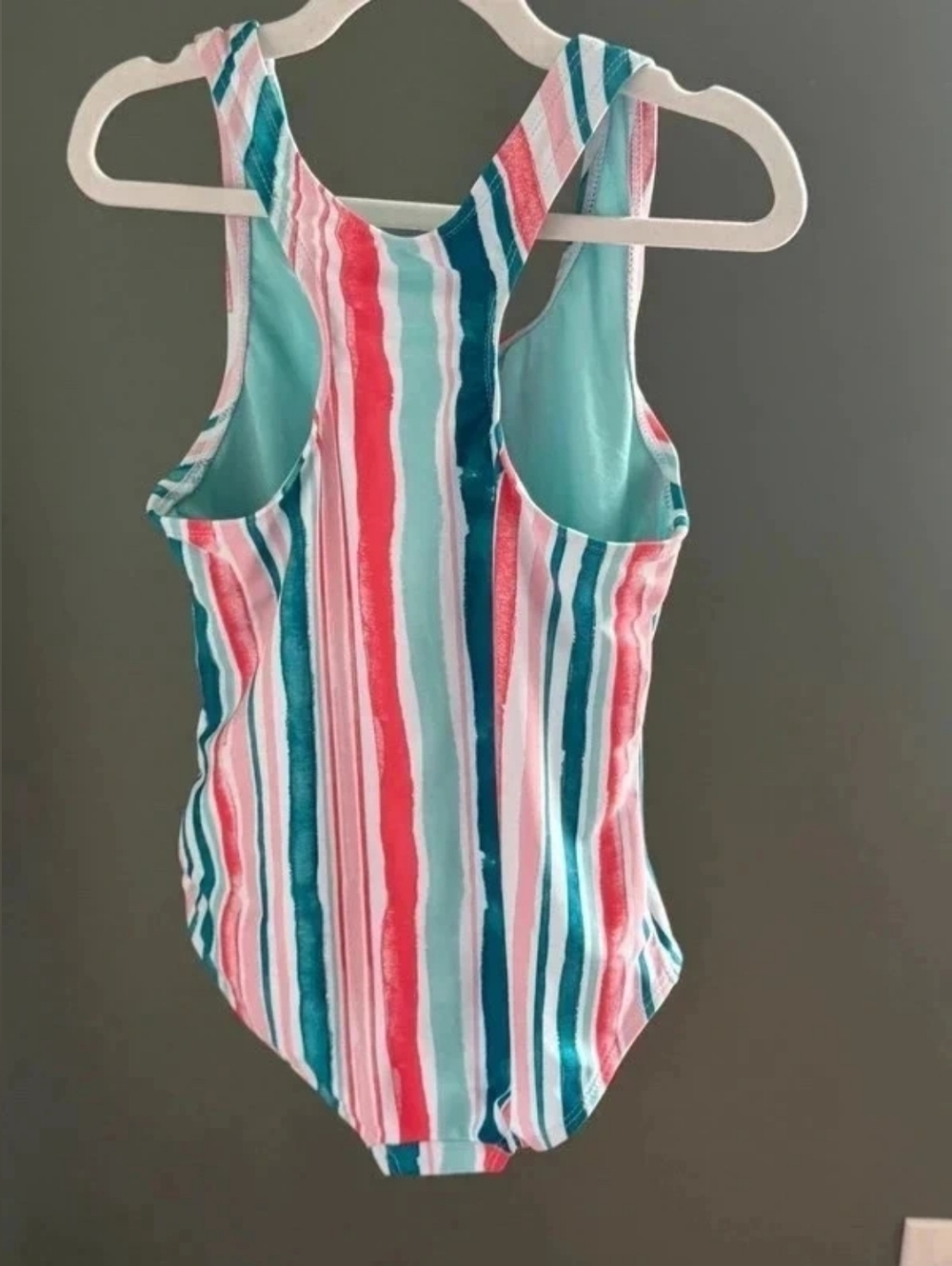 Eddie Bauer Girls' Striped One-Piece Swimsuit in Teal, Coral, White